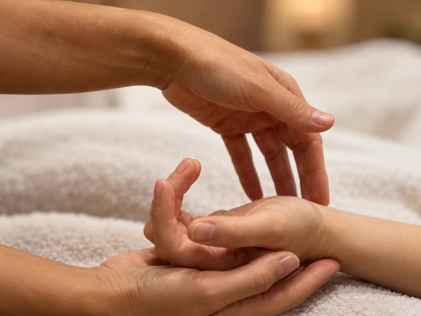 Gentle hand tracing during a Tickle Bar session